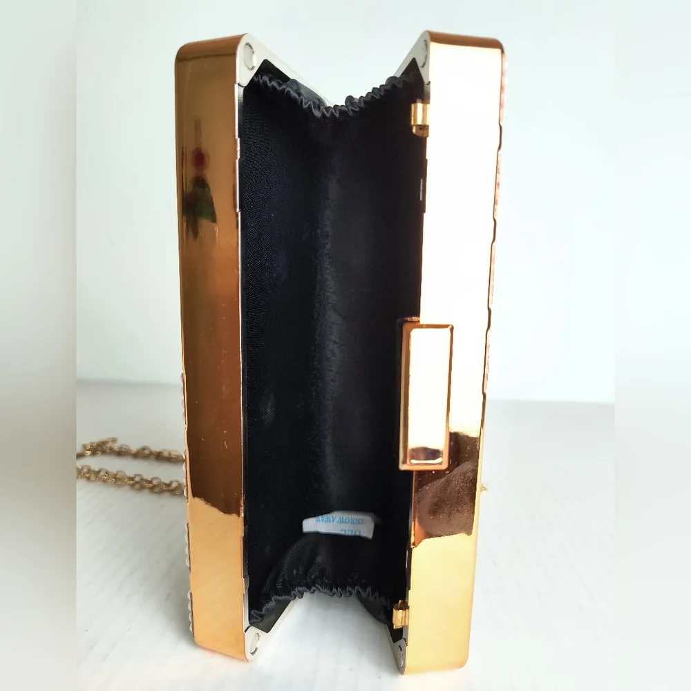 Pearlescent Acrylic Evening Clutch Bag Metal Gold Tone Strap Party Cocktail